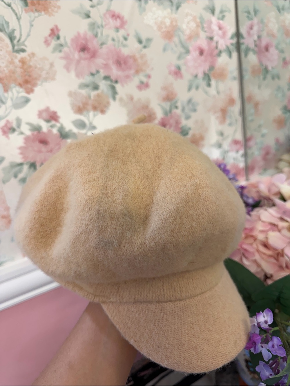 Beige Wool Blend Newsboy Cap - Women Accessories